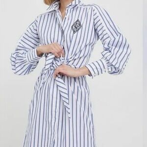 Polo by Ralph Lauren Blue and White Striped Midi Dress